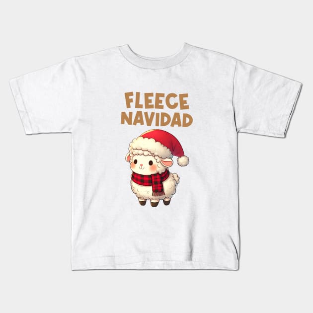 Fleece Navidad Cute Christmas Sheep Kids T-Shirt by Takeda_Art